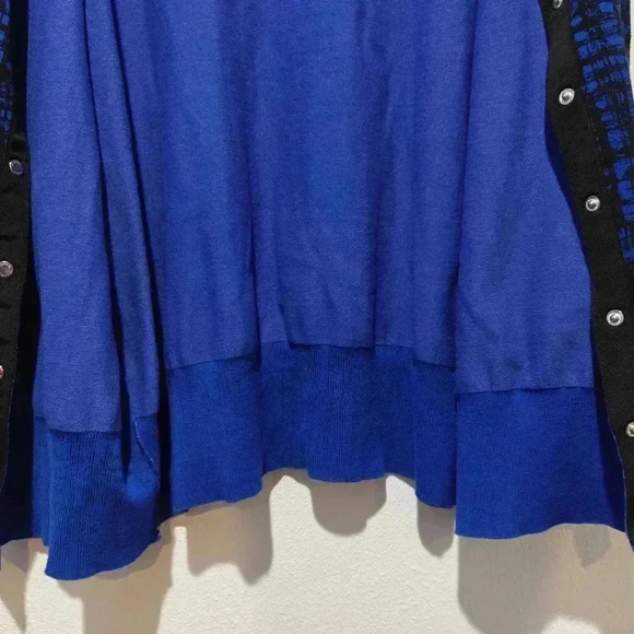 Michael Kors Cardigan 2X Abstract Plaid Button Down Sweater Royal Blue 3/4 Sleev - Picture 9 of 10